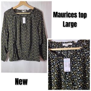 Maurices Womens Floral Long Sleeve Button Front Multicolor Blouse- LARGE- NWT